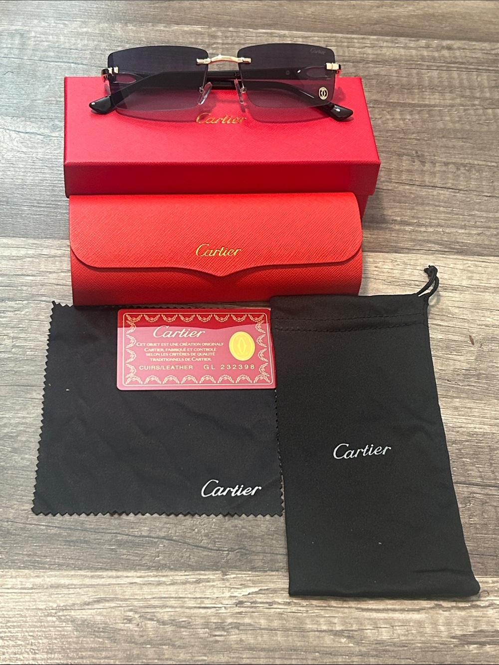 Cartier Rimless Sunglasses with Black Gradient Lenses and Gold Accents